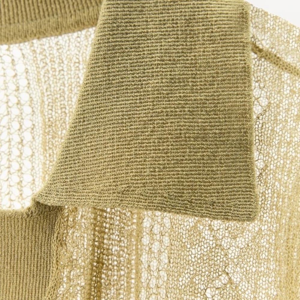 NWT Zara Openwork Sheer Knit Polo Sweater in Light Olive - M - Picture 2 of 5